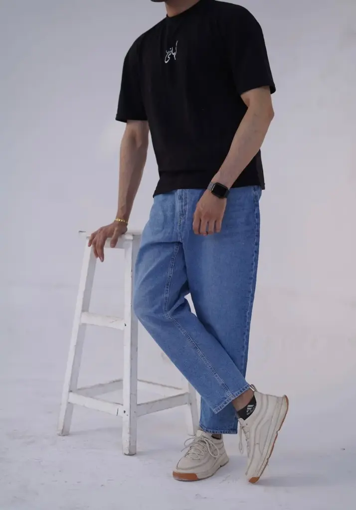 dark denim straight down pant