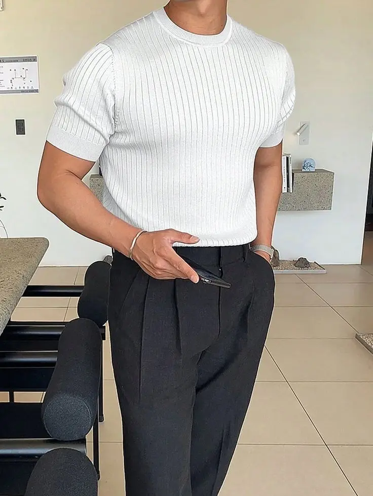 waffle knit white round neck