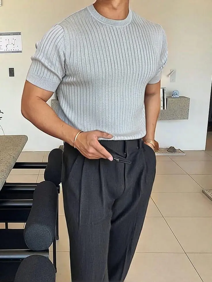 waffle knit tee grey color