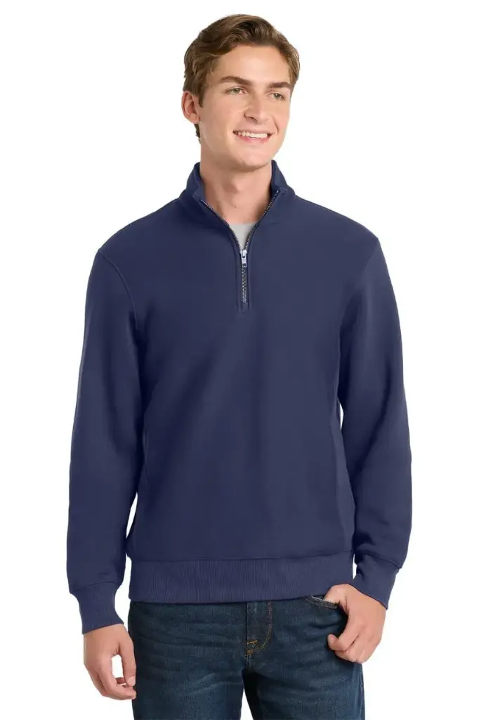 navy blue zipper sweatshirt