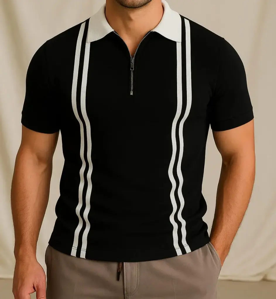 black polo with white stripes