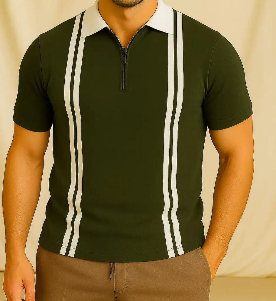 green polo with white stripes