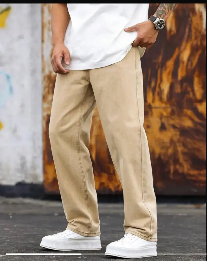 Beige straight down pants