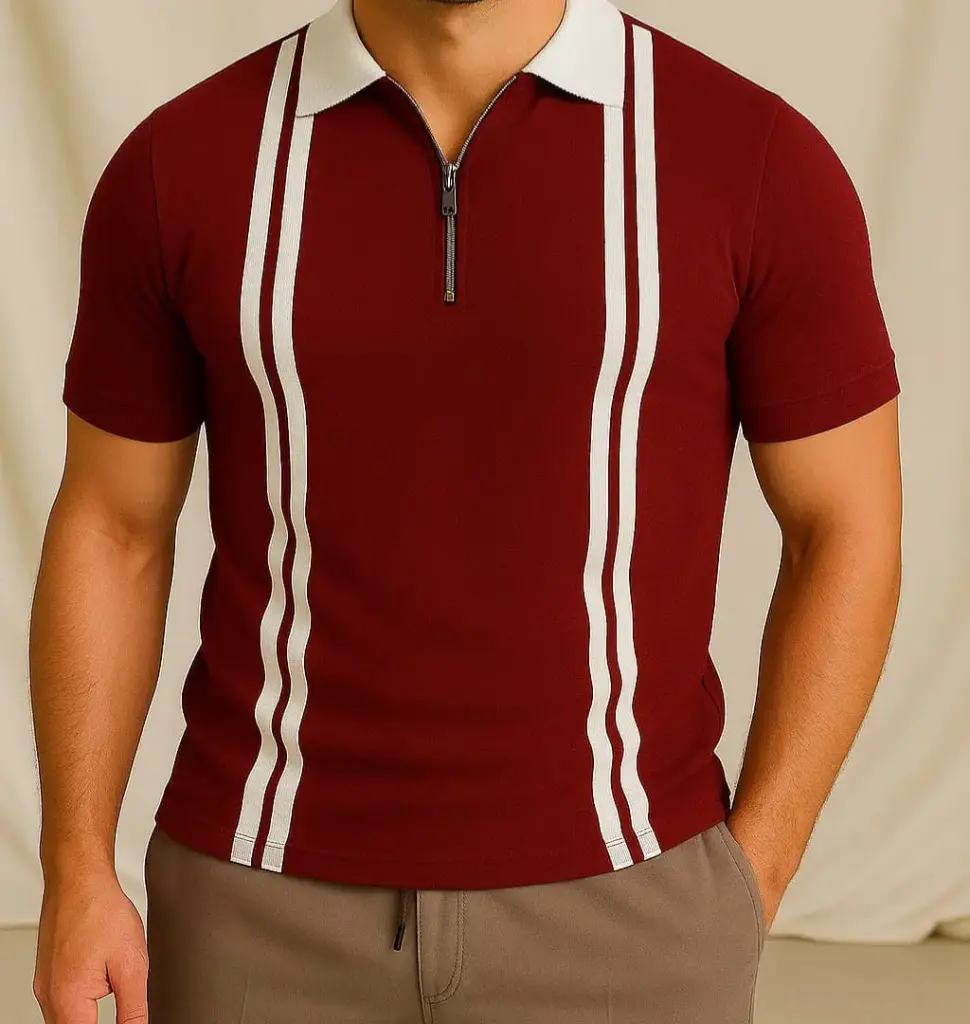 red polo with white stripes